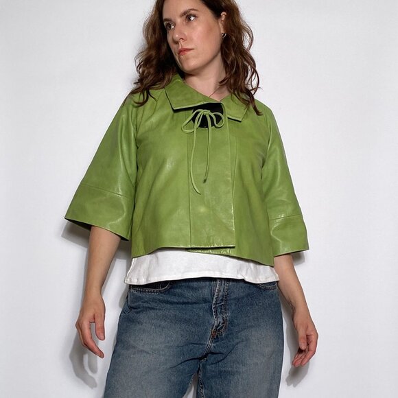 Vintage Y2K REAL LEATHER Avant Garde Cropped Jacket! Medium - Picture 4 of 9